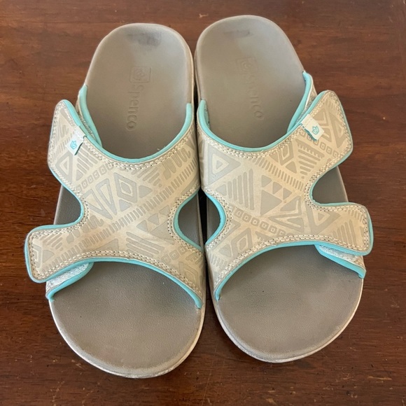 SPENCO Beige and Teal Adjustable Slide Sandals size 8 Tribal Slide Women's - Picture 5 of 9
